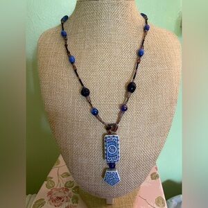Blue and Brown Beaded Oriental Necklace
